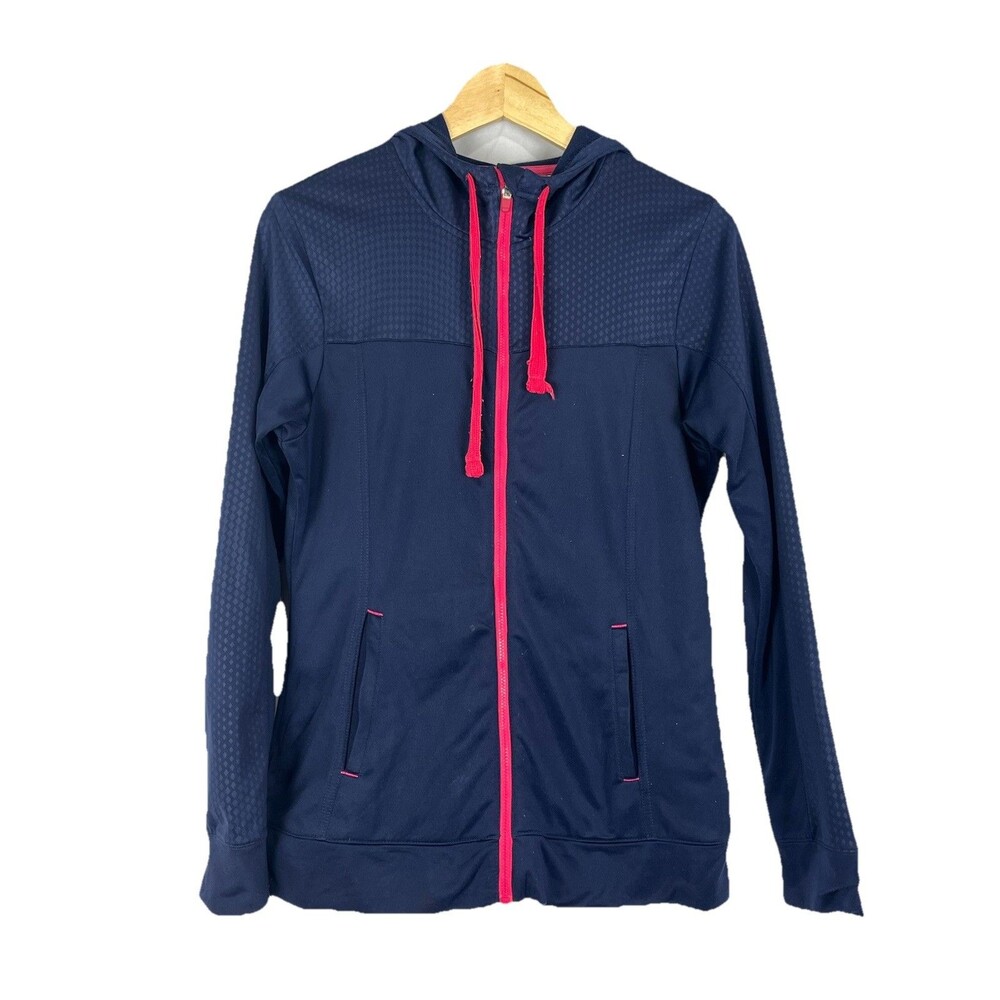 Navy Pink Zip Hoodie Athletic Lightweight Jacket Women M - Picture 2 of 10